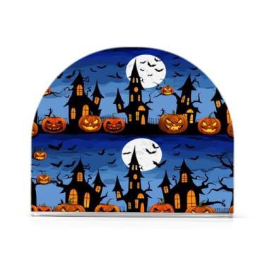 Imagem de Qilmy Porta-guardanapos acrílico castelo de grafite e abóbora, suporte de guardanapo de coquetel de plástico transparente para mesas de restaurante de cozinha, 1 peça