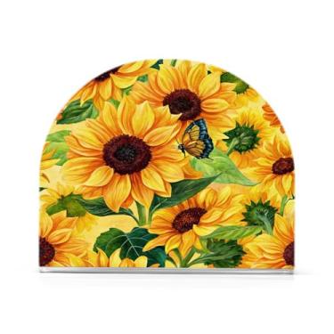 Imagem de Qilmy Porta-guardanapos de acrílico girassóis borboleta, porta-guardanapos de coquetel de plástico transparente para mesas de restaurante de cozinha, 1 peça