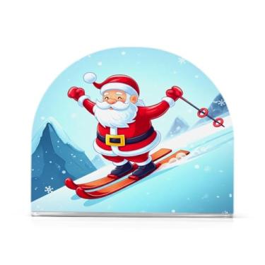 Imagem de Qilmy Porta-guardanapos de acrílico para esqui de Papai Noel de Natal, suporte de lenços de mesa independente transparente, dispensador de papel de coquetel para cozinha, jantar, restaurante, bar