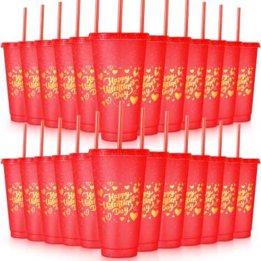 Imagem de Hsei Pacote com 24 copos de glitter para o dia dos namorados de 680 g com canudo e tampa, copos reutilizáveis de plástico a granel com tampas e canudos, garrafa de água, café gelado, caneca de viagem,