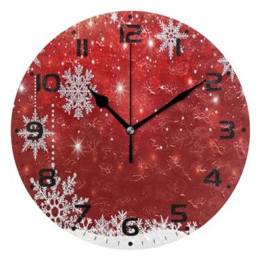 Imagem de JUZIHAI Relógio de parede de flocos de neve de Natal, silencioso, redondo, sem tique-taque, operado por bateria, fácil de ler, relógio decorativo de parede para casa, cozinha, sala de estar, quarto
