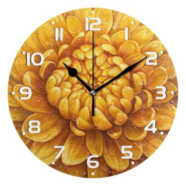 Imagem de JUZIHAI Relógio de parede de flor de crisântemo, silencioso, sem tique-taque, relógios de parede redondos, operados por bateria, fácil de ler, relógio decorativo de parede para casa, cozinha, sala de