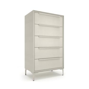 Imagem de Cômoda de tecido premium Naima – estrutura de metal forte, 5 gavetas espaçosas à prova de queda com alças de metal elegantes – solução de armazenamento premium e durável para sua casa (bege)