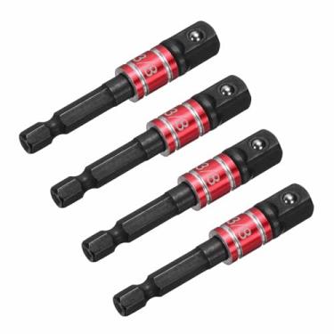 Imagem de HARFINGTON Conjunto de extensão de soquete de chave de impacto, 4 peças, chave quadrada de 1/10.2 cm, adaptador de haste hexagonal brilhante para chaves de fenda, preto e vermelho