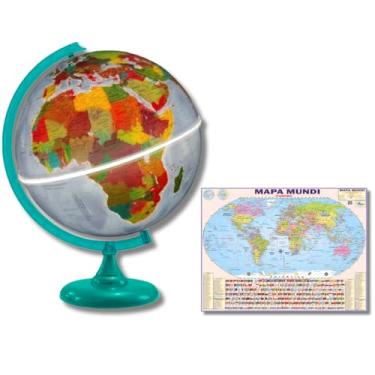 Imagem de GLOBO TERRESTRE FÍSICO POLÍTICO LUMINOSO BASE VERDE 30CM + MAPA MUNDI
