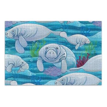 Imagem de Quebra-cabeça de peixe-boi azul brincalhão adulto 1000 peças arte animal quebra-cabeça personalizado divertido brinquedo adulto presentes tecnológicos, 75 x 40 centímetros