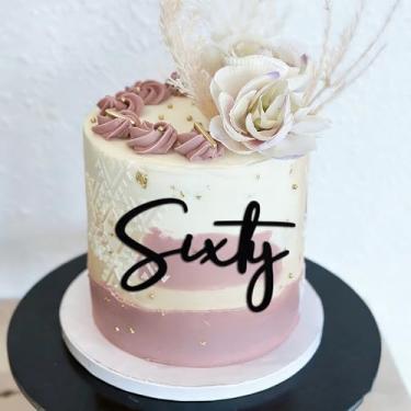 Imagem de Topo de bolo de acrílico de 60 anos, topo de bolo preto 60, brinde a 60 anos para decoração de festa de aniversário de 60 anos, suprimentos