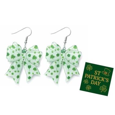 Imagem de Brincos de Dia de São Patrício com laço verde com estampa de trevo irlandês, presente para mulheres, acessório de roupa de festa, Large, Zinco, Sem pedra preciosa