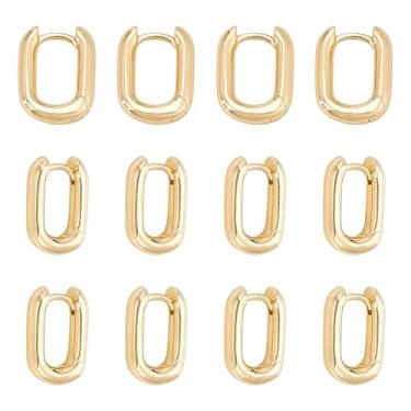 Imagem de HOBBIESAY 6 pares de brincos de argola ovais banhados a ouro 18 quilates ovais brincos de argola banhados a ouro pequeno brinco com design de abraçar a orelha, acessórios modernos para mulheres