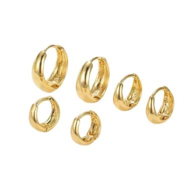 Imagem de 3 peças de brincos de argola banhados a ouro 14K para mulheres, brincos grandes e apertados, pequenos acessórios hipoalergênicos, joias de ouro/prata, presentes para mulheres, Medium, Metal, Sem pedra