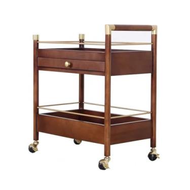 Imagem de Carrinho utilitário Carrinho de rolamento 2 camadas, carrinho utilitário madeira com rodas traváveis, arte armazenamento organizador serviço para escritório, banheiro, cozinha (marrom)