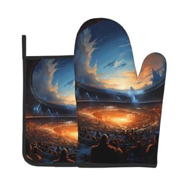 Imagem de Conjunto de 2 peças de luvas de forno estampadas para cozinha Major Soccer Matches adequado para cozinhar, assar e grelhar ao ar livre