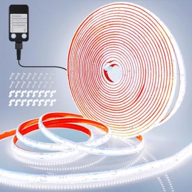 Imagem de OMIKA Fita de LED COB de 3200 m para ambientes externos à prova d'água, 6000 K, luz branca fria, fita de PVC flexível, com temporizador autoadesivo, regulável para casa, jardim, acampamento, faça você