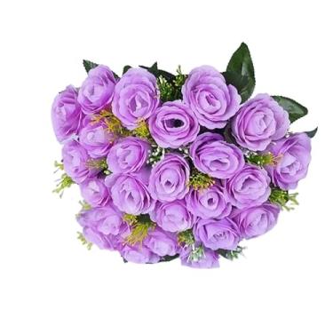 Imagem de Buquê de Rosas Artificiais com Folhagem – Kit com 2 Unidades (24 Flores Cada) para Decoração, Casamento e Ambientes Internos(Lilás 4581/3916,2)
