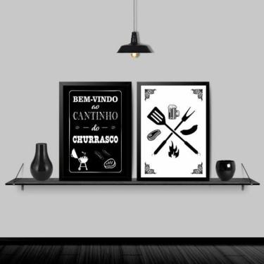 Imagem de Kit 2 Quadros Cantinho Do Churrasco 33X24Cm Moldura Preta