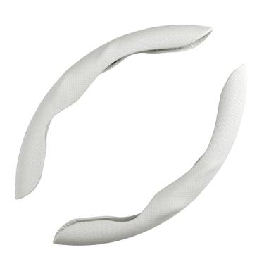 Imagem de Perficio Capa de volante de carro, protetor segmentado de material de couro napa, General Motors, diâmetro do volante de caminhão 38 cm (branco)