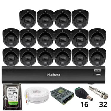Imagem de Kit 16 Câmeras Intelbras 3220d Mini Black Com Áudio Dvr Intelbras Imhdx 3132 Inteligência Artificial Hd 1tb