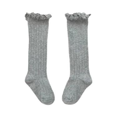 Imagem de Meias De Algodão Macias Com Renda E Flores Para Meninas, Até O Joelho,