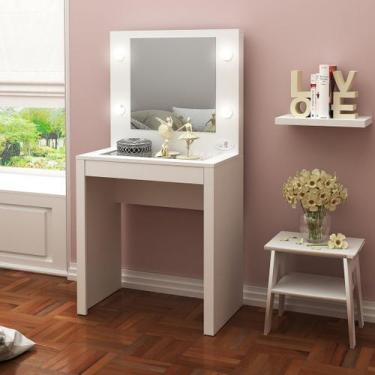 Imagem de Penteadeira Quarto Compacta com Espelho 1 Gaveta 4Lâmapdas MDP Branca 