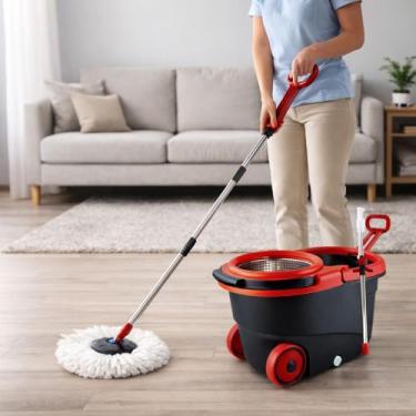 Imagem de Balde Mop Inox 13L Giratório 360 C/ Rodas Puxador Centrífuga - A Casa 