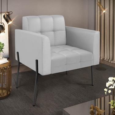 Imagem de Poltrona Sala Decorativa Elisa Pé de Aço Lateral Preto Sintético Cinza D03 - D'Rossi