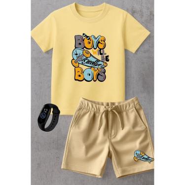 Imagem de Kit Conjunto Infantil Moletinho Camiseta e Short Moda Verão Skate Street Brooklyn com Relógio-Unissex