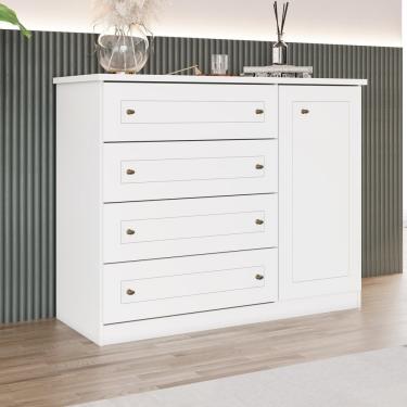 Imagem de Cômoda 1 Porta 4 Gavetas Amy Casa 812 Branco Hp
