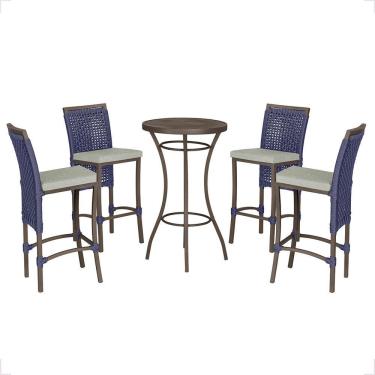 Imagem de Mesa Bistrô 4 Banquetas Roma Marrom Corda Náutica 3 Trama Azul