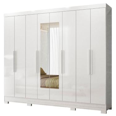 Imagem de Guarda Roupa Casal Diplomata 6 Portas Bater MDP-MDF com Espelho Branco Moval Móveis