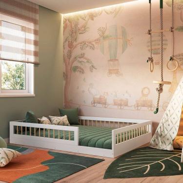 Imagem de Cama Infantil Montessoriana Casal com Estrados em Mdf 1,95m Branco