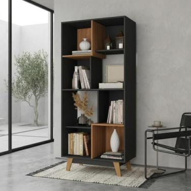 Imagem de Estante de Livros 83,8cmx181cm Pés em Madeira Maciça 8 Nicho YesCasa