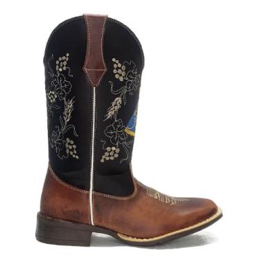 Imagem de Bota Texana Feminina Country Rodeio Couro Montaria Festa de Peão Barre