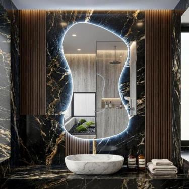 Imagem de Espelho Orgânico Grande 100x50 com LED Frio Parede Decorativo Sala Qua