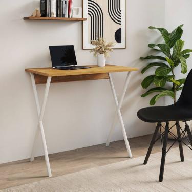 Imagem de Mesa Home Office X 120x60 com Estrutura em Ferro para Computador - Ferro Branco Tampo F...