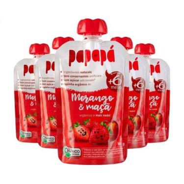 Imagem de Kit Papinha Infantil Orgânica Morango e Maçã Papapá Sem Açúcar - 5 Uni