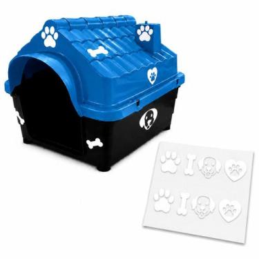 Imagem de Casa Casinha Pet Grande N5 Azul + Adesivos Decorável Pet - MecPet