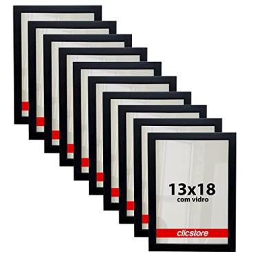 Imagem de Kit 10 Molduras 13x18Cm Com Vidro e Fundo Foto Quadros Retrato Cor:Preto