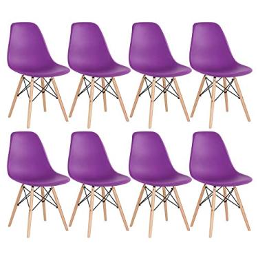 Imagem de Loft7, Kit 8 cadeiras Charles Eames Eiffel DSW com pés de madeira clara Roxo