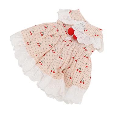 Imagem de Pequeno vestido de animal de estimação, design de botão lavado à máquina Vestuário para filhotes de cachorro macio para coelho para gato para diariamente(Damasco, M)