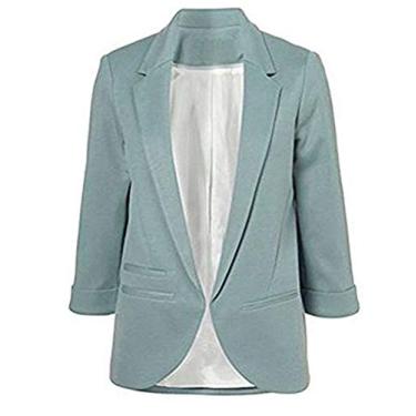 Imagem de Elonglin Casaco Blazer Feminino Frente Aberta Gola Lapela Manga 3/4 Jaqueta Masculina profissional para Escritório C XGG