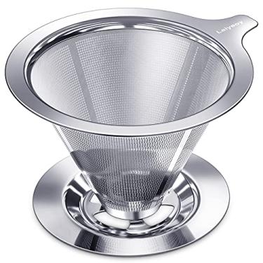 Imagem de Laiyeoy Coador de café com gotejamento lento, filtro de café sem papel, de aço inoxidável para uma única xícara, design de malha dupla de filtro de cone reutilizável manual.