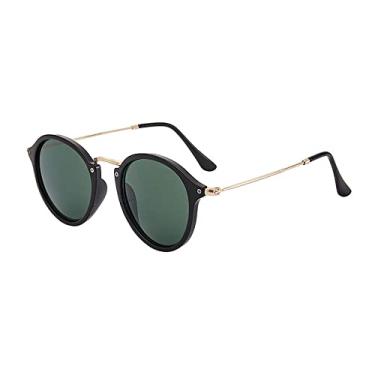 Imagem de Óculos de Sol Retrô Redondo Feminino Vintage Designer Óculos Feminino Luxo Círculo Tons Masculino Gafas UV400 Espelho, Preto Verde, A