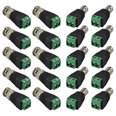 Imagem de QitinDasen FULARR Kit de conector BNC profissional de 20 peças, 10 pares BNC macho e adaptador de bloco de terminais de parafuso de soquete fêmea, conector de balun de vídeo BNC para câmeras de vídeo