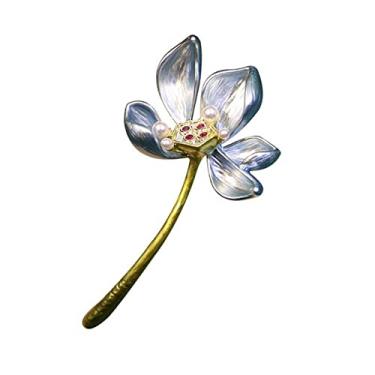Imagem de KIZQYN Broche feminino feito à mão lindo broche azul em forma de lótus pin terno suéter xale casaco acessórios acessório de fantasia