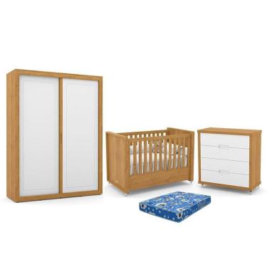 Imagem de Dormitório Tutto New 2 Portas, Cômoda 4 Gavetas e Berço com Colchão - Matic Móveis
