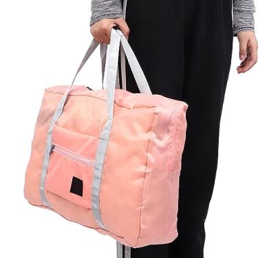 Imagem de Saco de viagem dobrável Saco de bagagem, padrão de letras simples xadrez Oxford Saco de viagem à prova d'água, para viagens, caminhadas, (rosa)