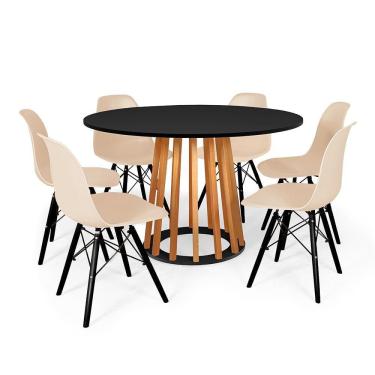 Imagem de Conjunto Mesa de Jantar Redonda Talia Amadeirada Preta 120cm com 6 Cadeiras Eames Eiffel Base Preta - Nude