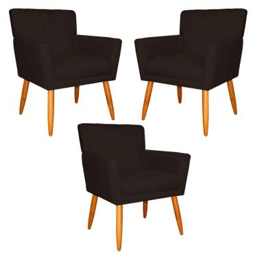 Imagem de Kit 3 Poltronas Decorativa para Sala de Estar Cecília Suede Marrom- Montanaris Decor