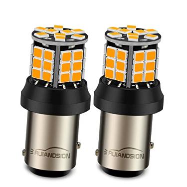 Imagem de Ruiandsion 2 lâmpadas de LED 1157 amarelas 10-30V 2057 2357 7528 BAY15D dupla função 2835 39SMD chips luzes de seta LED para carros, caminhões, sem polaridade