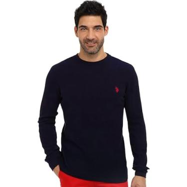 Imagem de U.S. Polo Assn. Camisa térmica masculina de manga comprida e gola redonda, Pônei vermelho marinho clássico, P